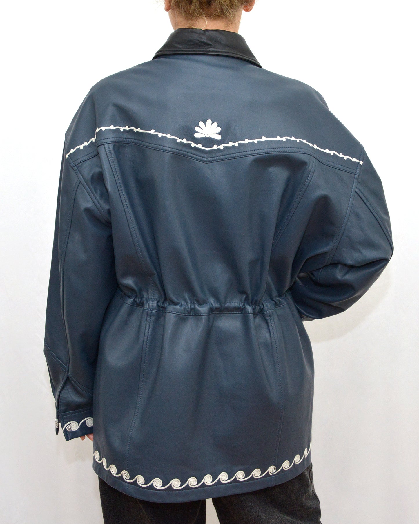 DUTTON LEATHER JACKET - NAVY