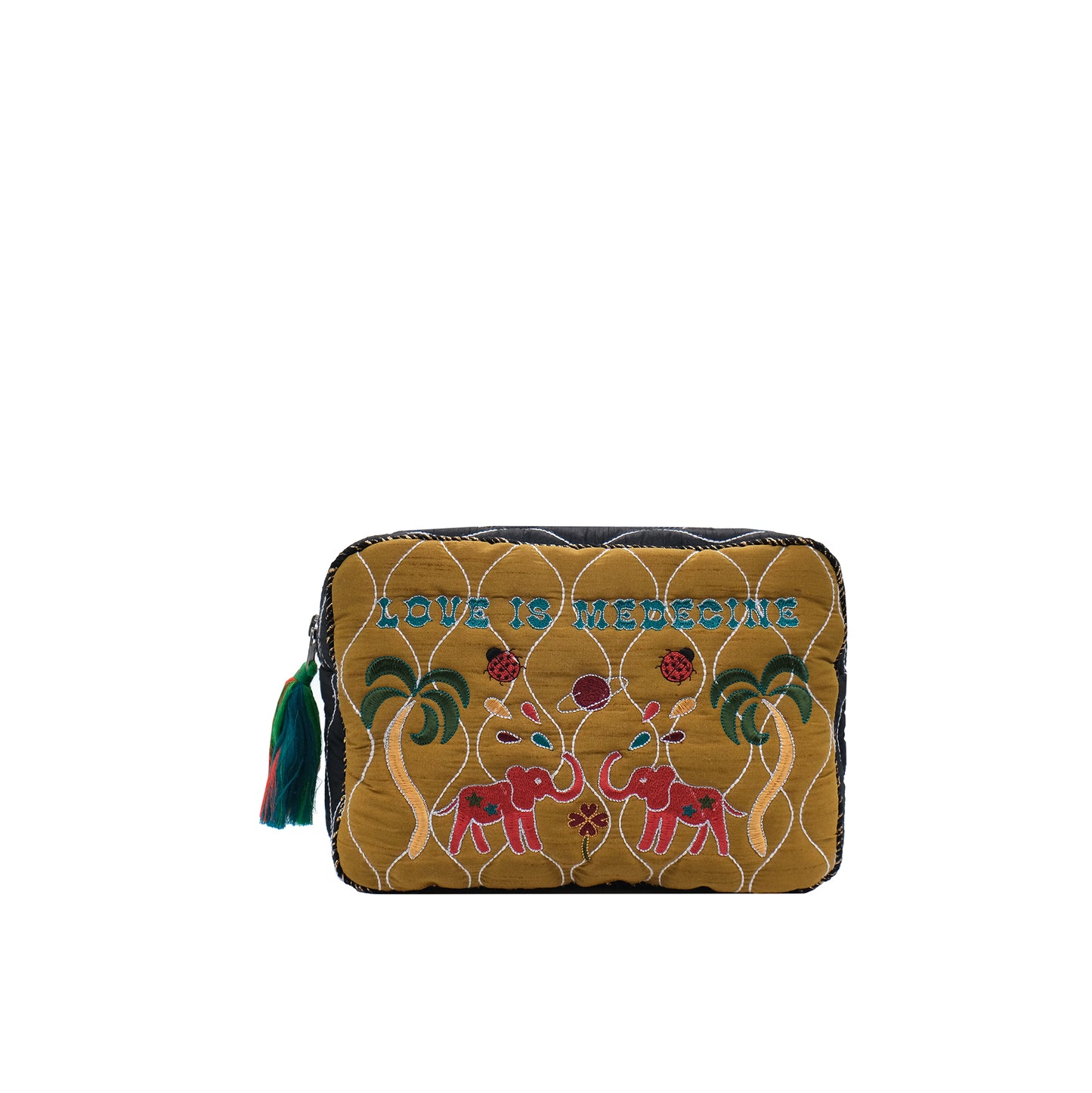 BIG POUCH LOVE IS MEDECINE - TURQUOISE & GOLD