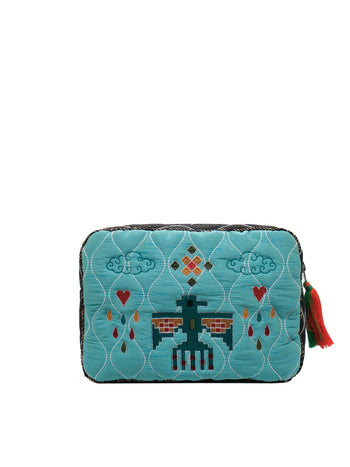 BIG POUCH LOVE IS MEDECINE - TURQUOISE & GOLD