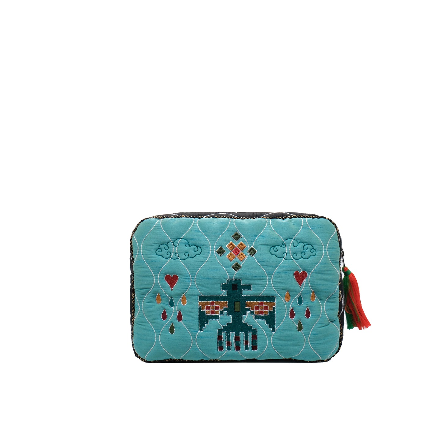 BIG POUCH LOVE IS MEDECINE - TURQUOISE & GOLD