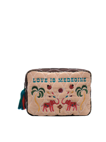 BIG POUCH LOVE IS MEDECINE - BABY PINK/FOREST