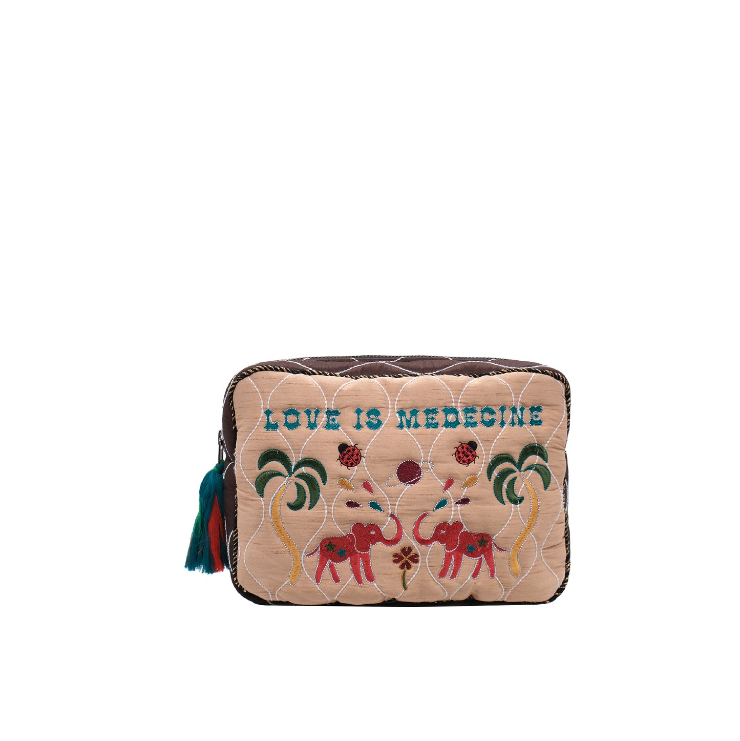 BIG POUCH LOVE IS MEDECINE - BABY PINK/FOREST