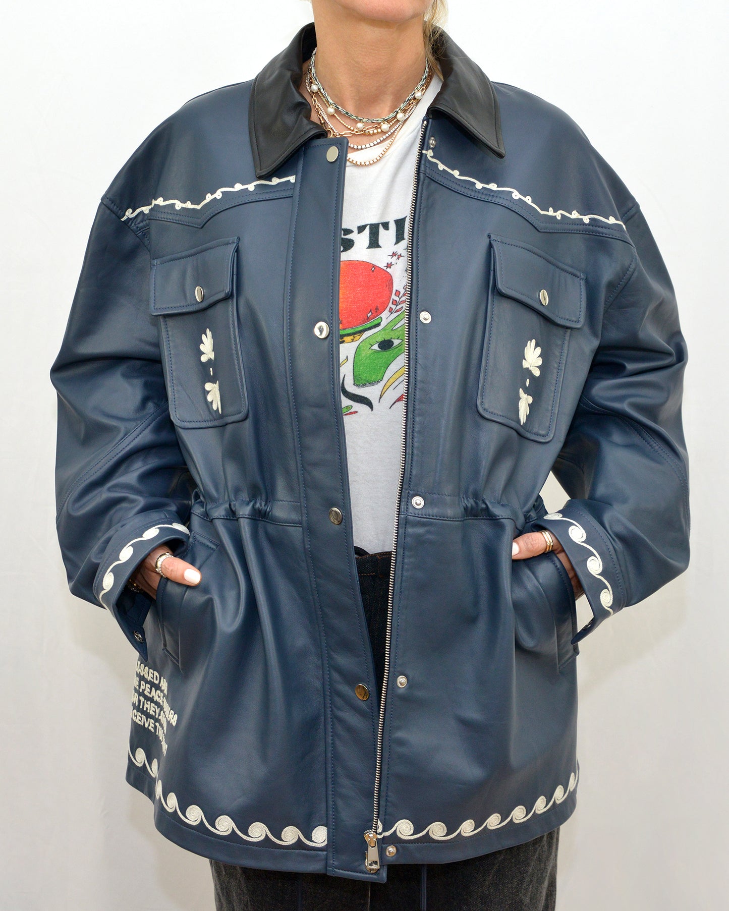 DUTTON LEATHER JACKET - NAVY