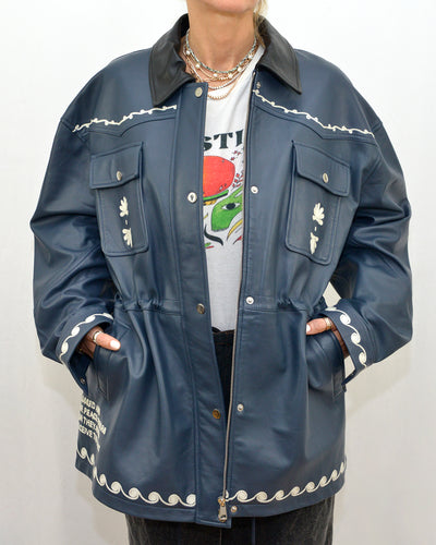 DUTTON LEATHER JACKET - NAVY