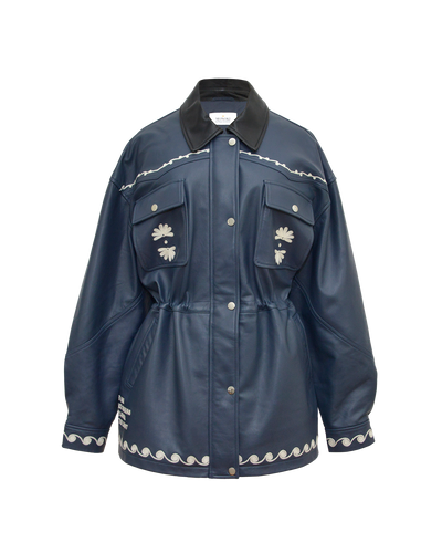 DUTTON LEATHER JACKET - NAVY
