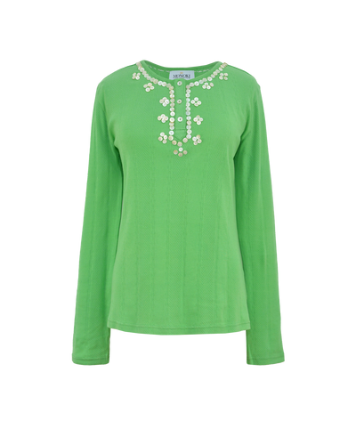 POINTELLE SKIN TEE - GREEN