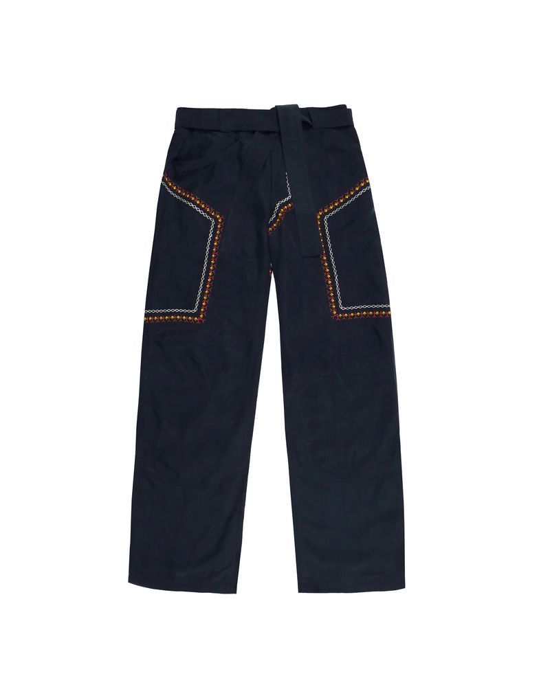 BHUTAN SILK NAVY PANTS